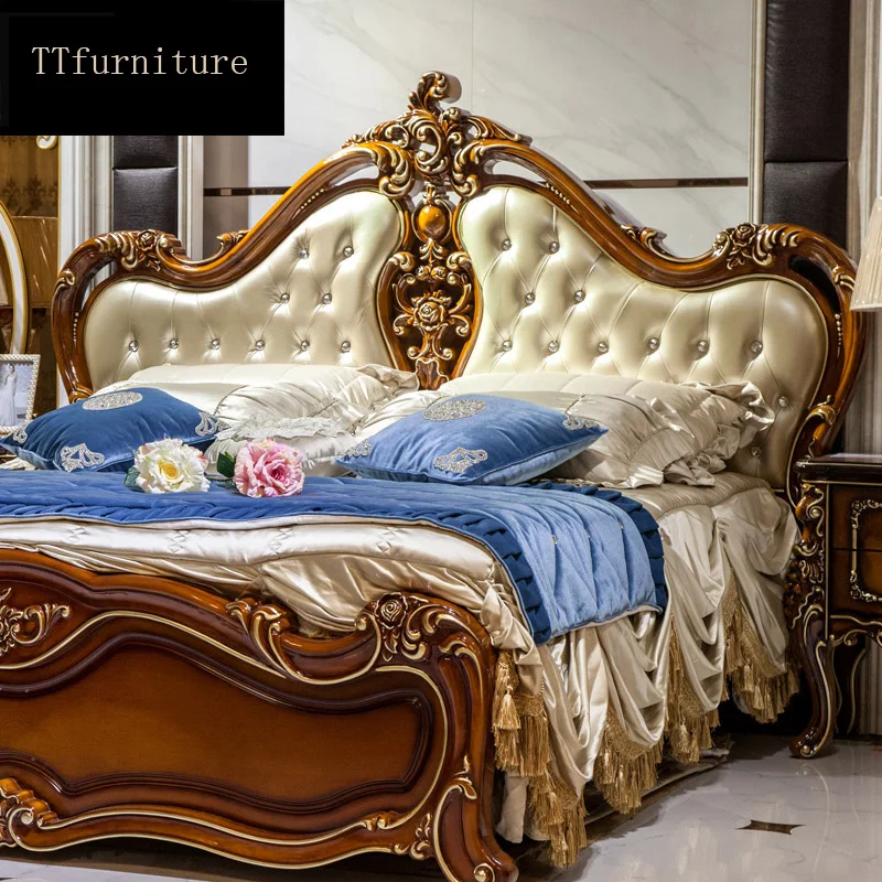 

modern european Italian solid wood bed Fashion Carved luxurious french bedroom set furniture king size jxj42