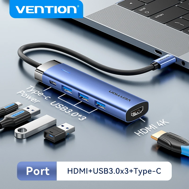 

Адаптер Vention USB C HUB Type-C к HDMI2.0 4K30Hz USB 3.0 HUB PD100W Dock Splitter для MacBook iPad Pro Air Huawei USB HUB