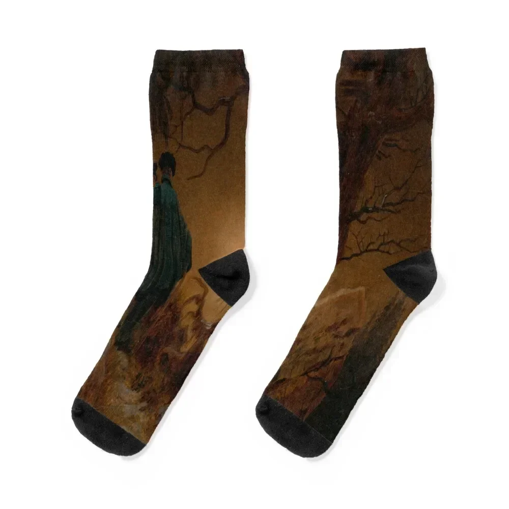 

Two Men Contemplating the Moon -1820 - Caspar David Friedrich Socks golf winter bright garter Boy Child Socks Women's