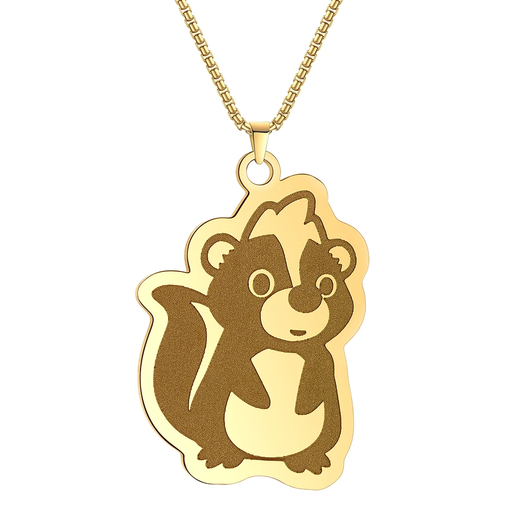 QIMING Adorable Cartoon Skunk Pendant Necklace For Women Girls Stainless Steel Cute Animal Children Necklace 