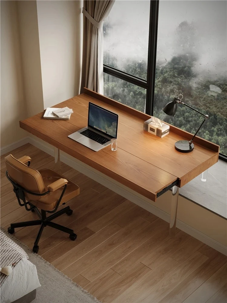 HGSolid wood acrylic bay window desk window sill transformation retractable integrated desktop writing study table