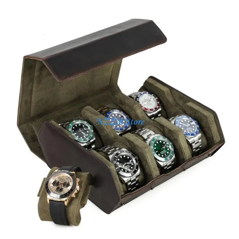 T21F Stylish PU Leather Watch Travel Case 6 Slot Watches Holder Accessory Storage Box