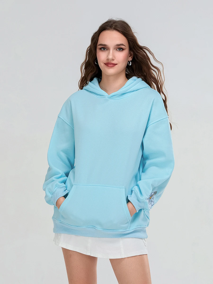 Women s Loose Hoodies Letter Embroidered Hooded Long Sleeve Sweatshirts Pullovers Fall Winter Casual Tops