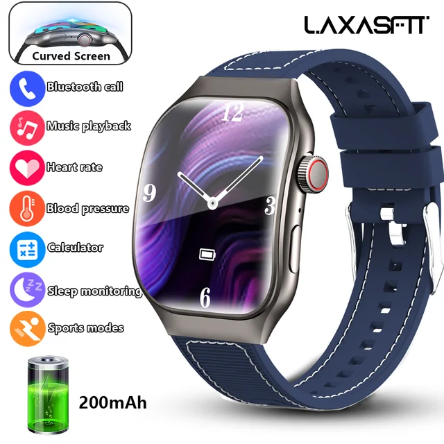 LAXASFIT 새로운 곡선 스크린 여성용 스마트 시계 2.01 ''AMOLED HD 터치 스크린 블루투스 5.3 음성 통화 남성용 피트니스 스마트 시계