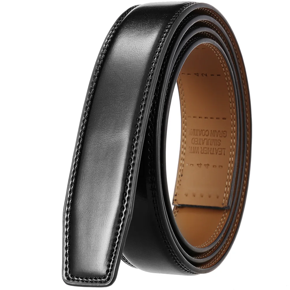 Ceinture en cuir de vachette sans trous pour homme, marque de luxe, cliquet, sans structure automatique, marron environnement, haute qualité,