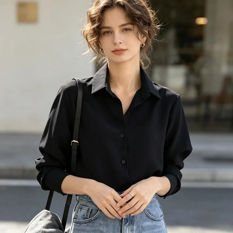

Korean Office Lady Simple Solid Color Casual Long Sleeved Shirt Spring and Autumn Versatile Single Breasted Slimming Women Shirt