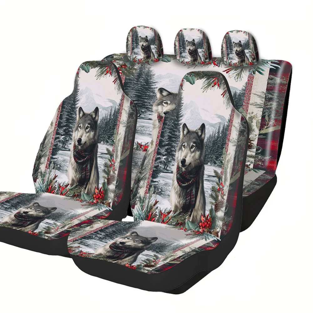 2-5 Seat Set Car Seat Covers, Stunning Wolf Winter Landscape, High-Quality, Fit For Truck SUV Off-road Car, Festive Halloween C