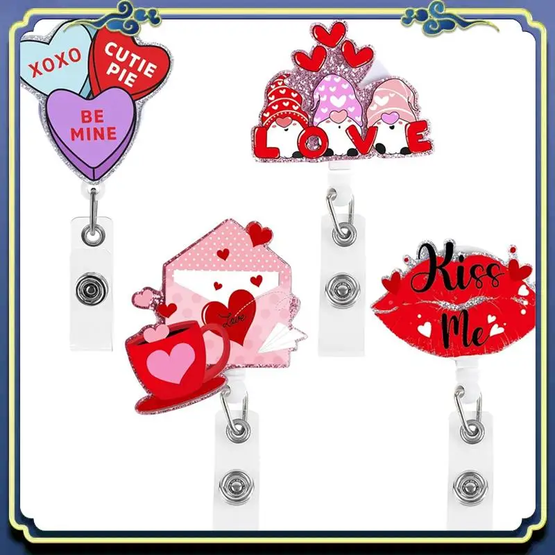 

Портативный держатель для бейджа из 4 предметов, зажим для катушки, подарки на день Святого Валентина, как показано, милое розовое сердце, узор, идентификационная карта, выдвижная катушка для бейджа