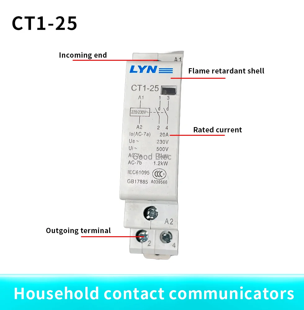 CT1-25 2P 16A/20A/25A/40A 24V/110V/220V 50/60HZ Din rail Household ac Modular Single phase AC contactor 2NO