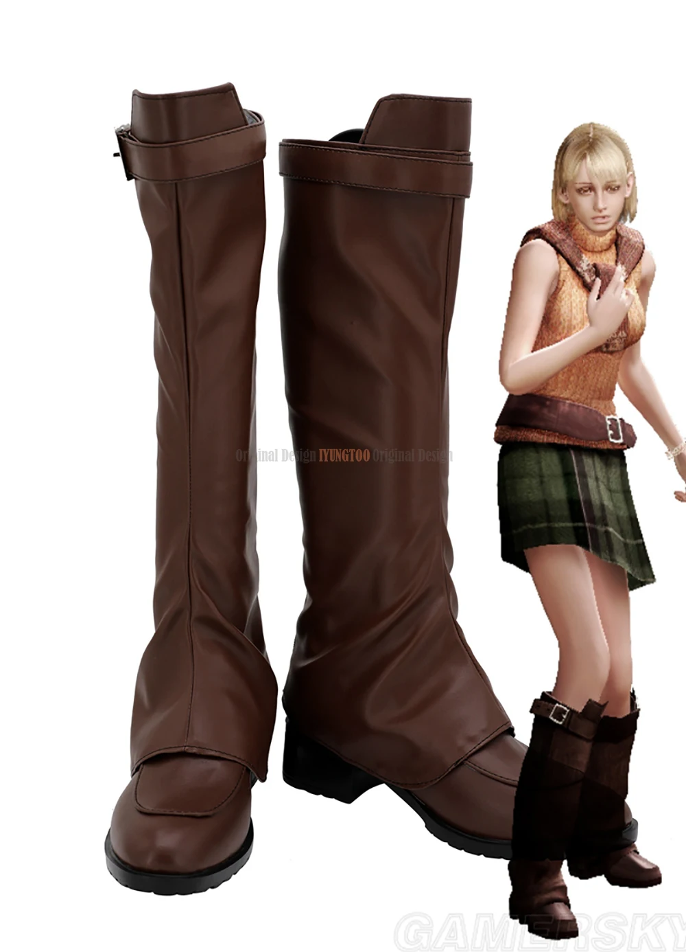 Ashley Graham Cosplay Boots Brown Shoes Custom Made for Adults and Kids