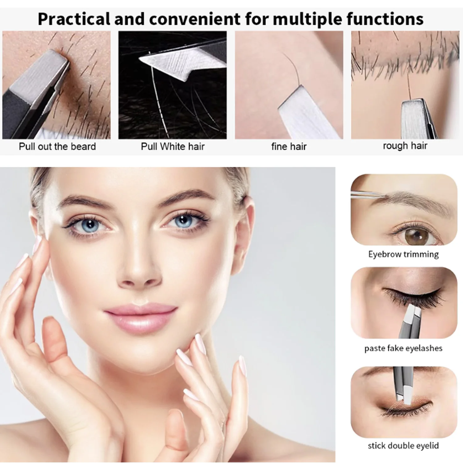 Pinzas de punta inclinada negra de acero inoxidable, recortador de cejas para pelo encarnado, pelo de nariz, pelo Facial, eliminador de garrapatas y espinillas, 1/2/4 Uds.