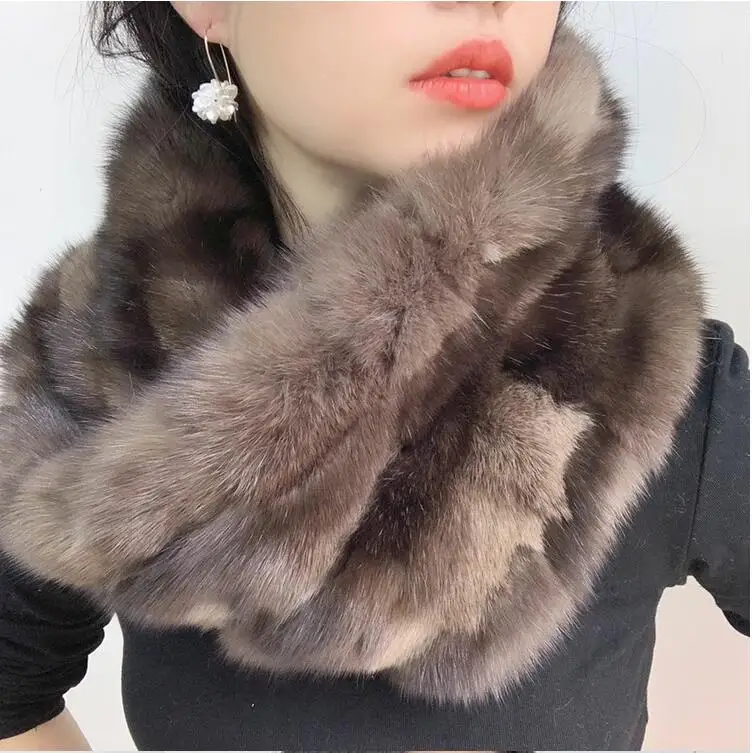 

Luxury Fahion Winter 100% Genuine Sable Mink Fur Scarf Women's Soft Warm Wraps Big Scarf Neck Warmer