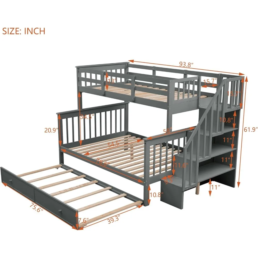 سرير هاربر آند برايت مزدوج فوق سرير بطابقين كامل، إطار سرير بطابقين خشبي مزدوج كامل مع أرفف تخزين، مزدوج #2