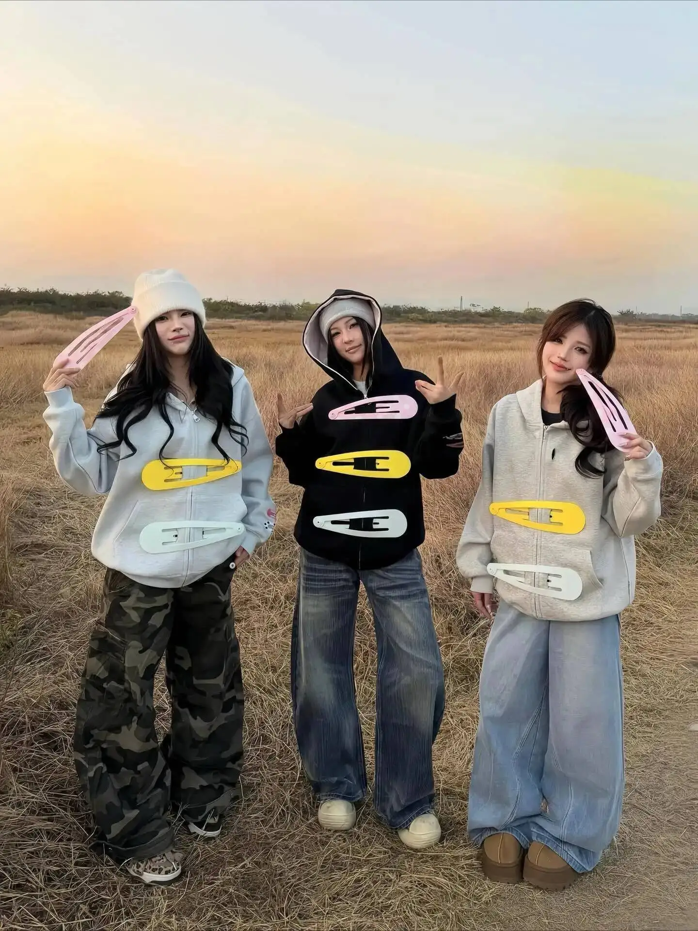 Y2K Detachable Hairpin Hoodie Women Polka Dot Spliced Zip Up Sweatshirt Sweet Retro Punk Hooded Jacket Funny Gits