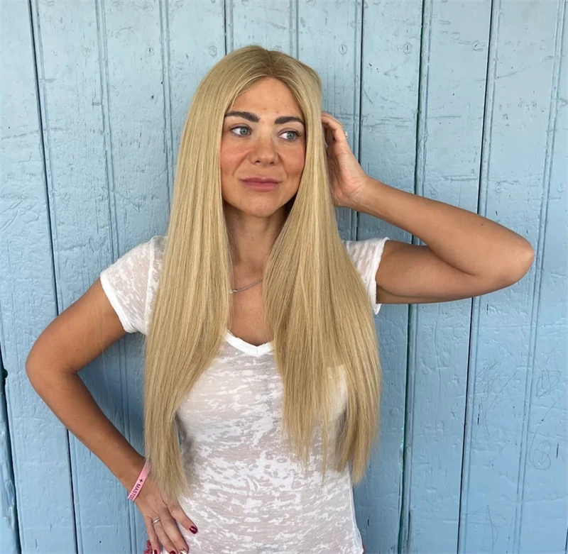 Ombre Honigblonde Perücke mit glattem Haar, Lace-Front-Perücken für Frauen, synthetische Lace-Front-Perücken, leimlose Spitzenperücke, vorgezupfter Haaransatz