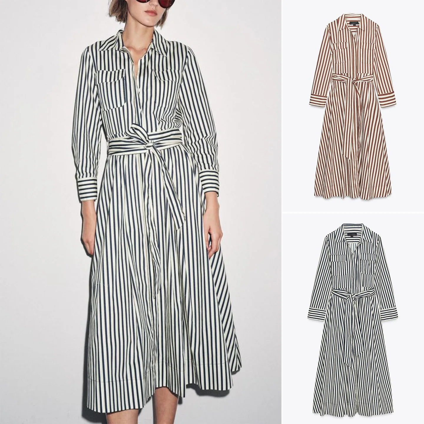 Jesień 2025 Nowa Krata Irt Dr Long Sve Kołnierzyk z Wyłogami Casualowa Elegancka Damska Spódnica Midi Dr z Poliestru i Gazy