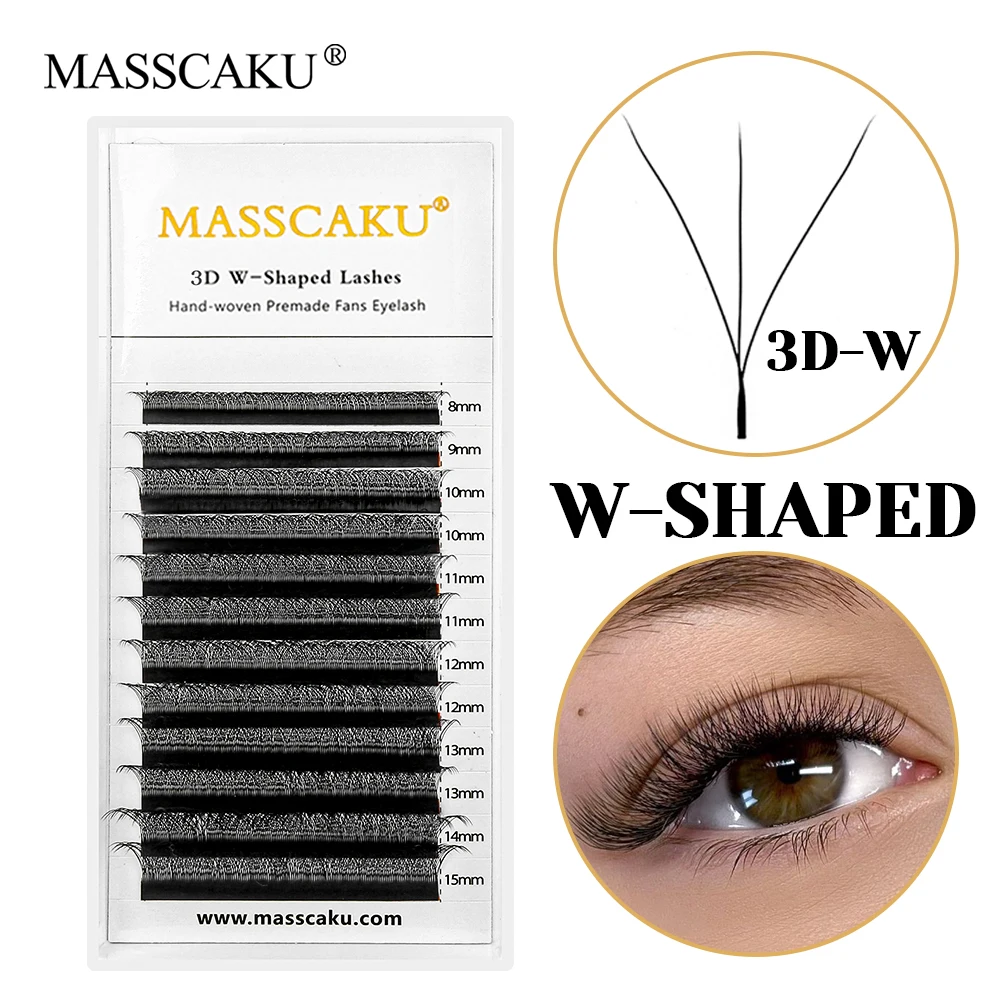 

MASSCAKU Hot Selling 8-15mm and Mix Size 3D Effect W Clover Eyelashes C D Curl Ribbon Faux Mink W Design Eyelash for Makeup Use