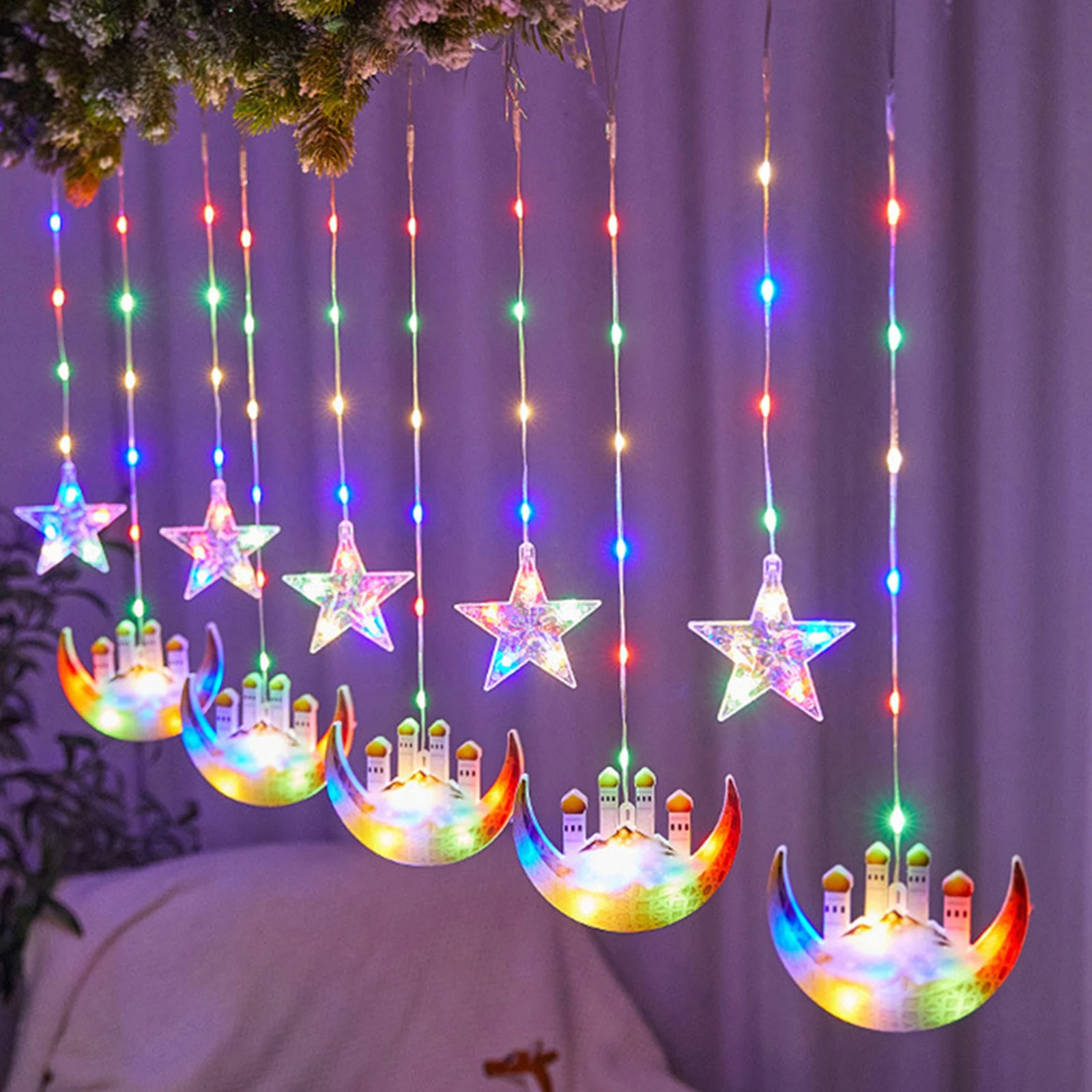 4M LED Star Curtain Decorative Light Moon Castle Light String Colorful Light Flashing Light String Full of Stars Room Decoration