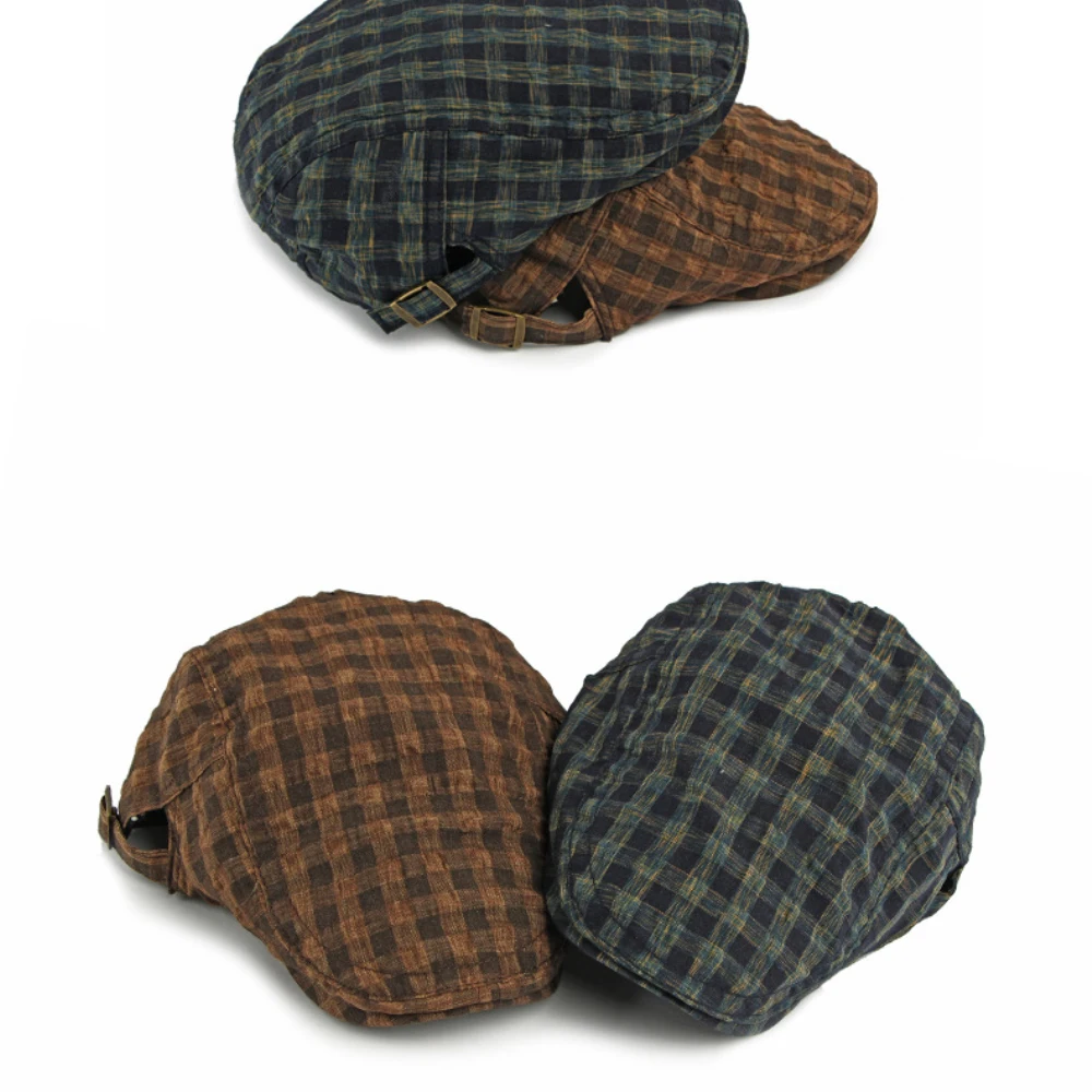 HT5093 Baskenmützen Frühling Sommer Atmungsaktive Sonnenkappe für Männer und Frauen Künstler-Malermütze Verstellbare Ivy Flat Cap Unisex Karierte Baskenmütze – Detail 5