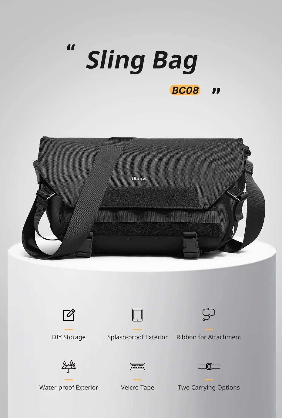 Ulanzi BC08 Umhängetasche, 9 l Fassungsvermögen, spritzwassergeschützt, Universaltasche, Fotografie-Umhängetasche für DSLR-Kamera, Outdoor-Reise-Organizer – Detail 1