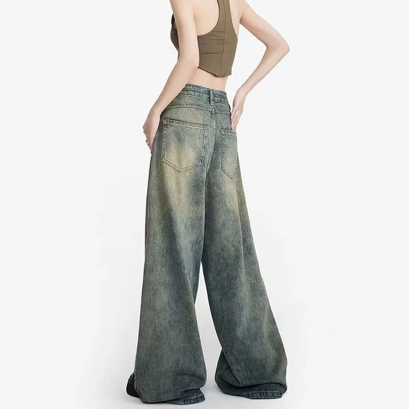 Koreanische Retro Jeans Weibliche Design Sinn Hohe Taille Gerade Bein Breite Bein Hosen Bodenlangen Hosen Baggy Jeans Y2k Jeans