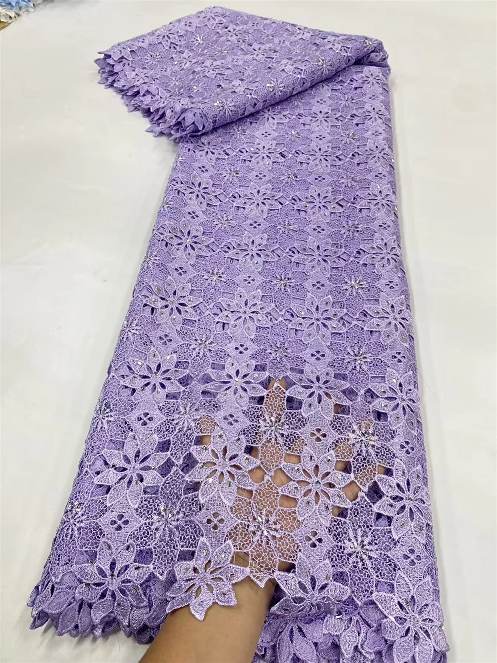 

2025 Высококачественная каменная африканская шифоновая кружевная ткань, нигерийская водорастворимая кружевная ткань для женщин, вечерние платья Hm135-1