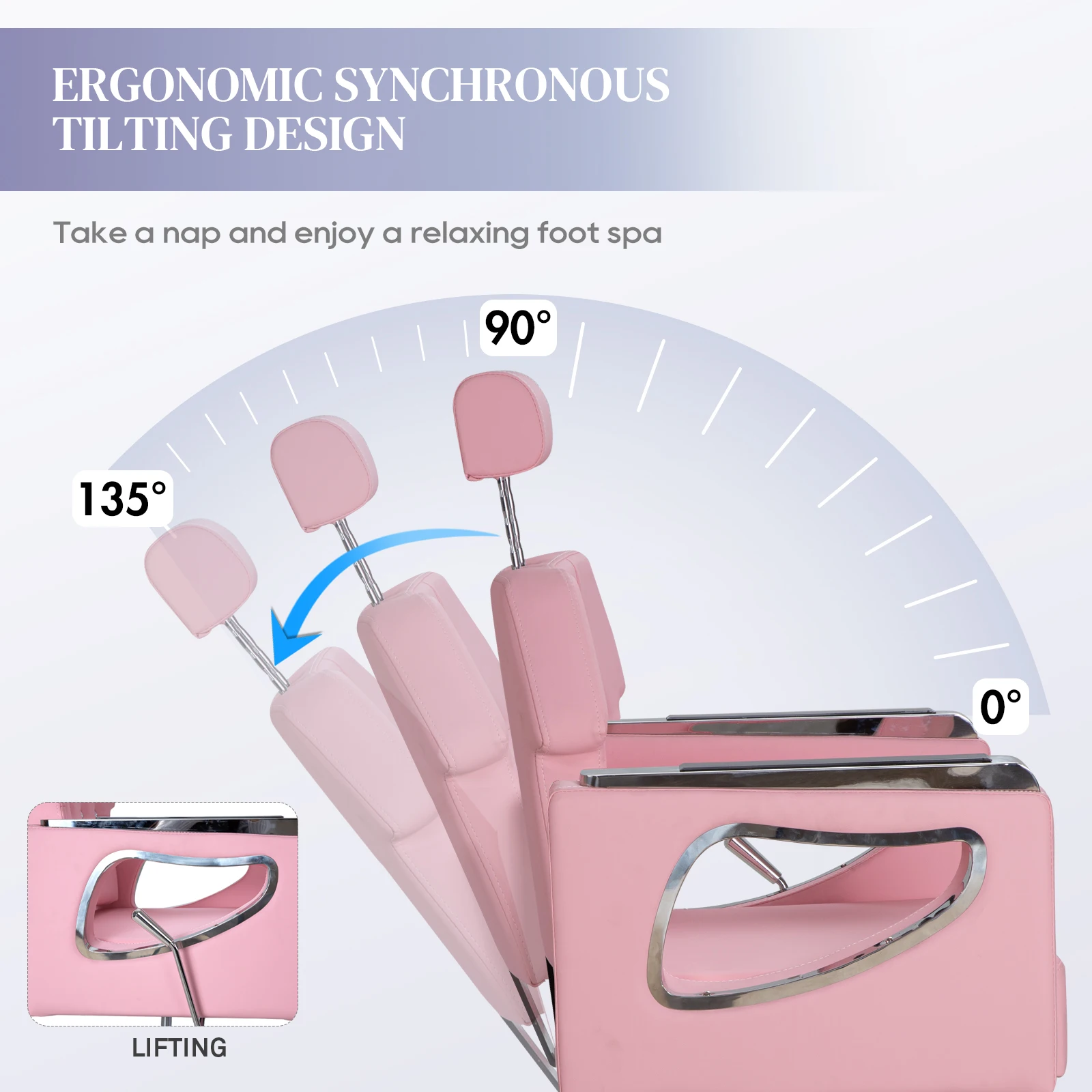 كرسي باديكير بدون سباكة، 360 ° محطة استلقاء هيدروليكية دوارة قابلة للتعديل مع حمام تدليك القدم ومسند للقدمين لتقنية الأظافر، #5