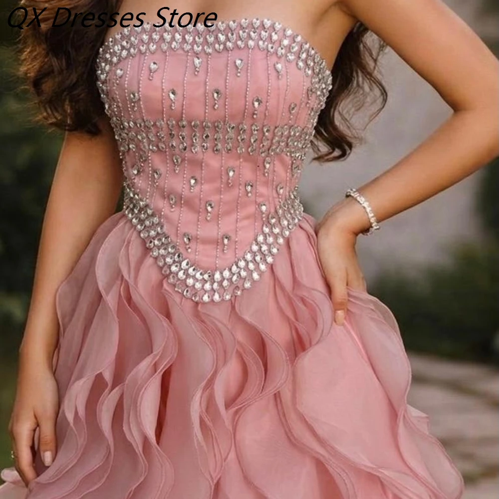 

Women's A-line Evening Dresses Floor-length Strapless Sleeveless Prom Dresses Fashion Crystal Ruched Draped Customized Gowns