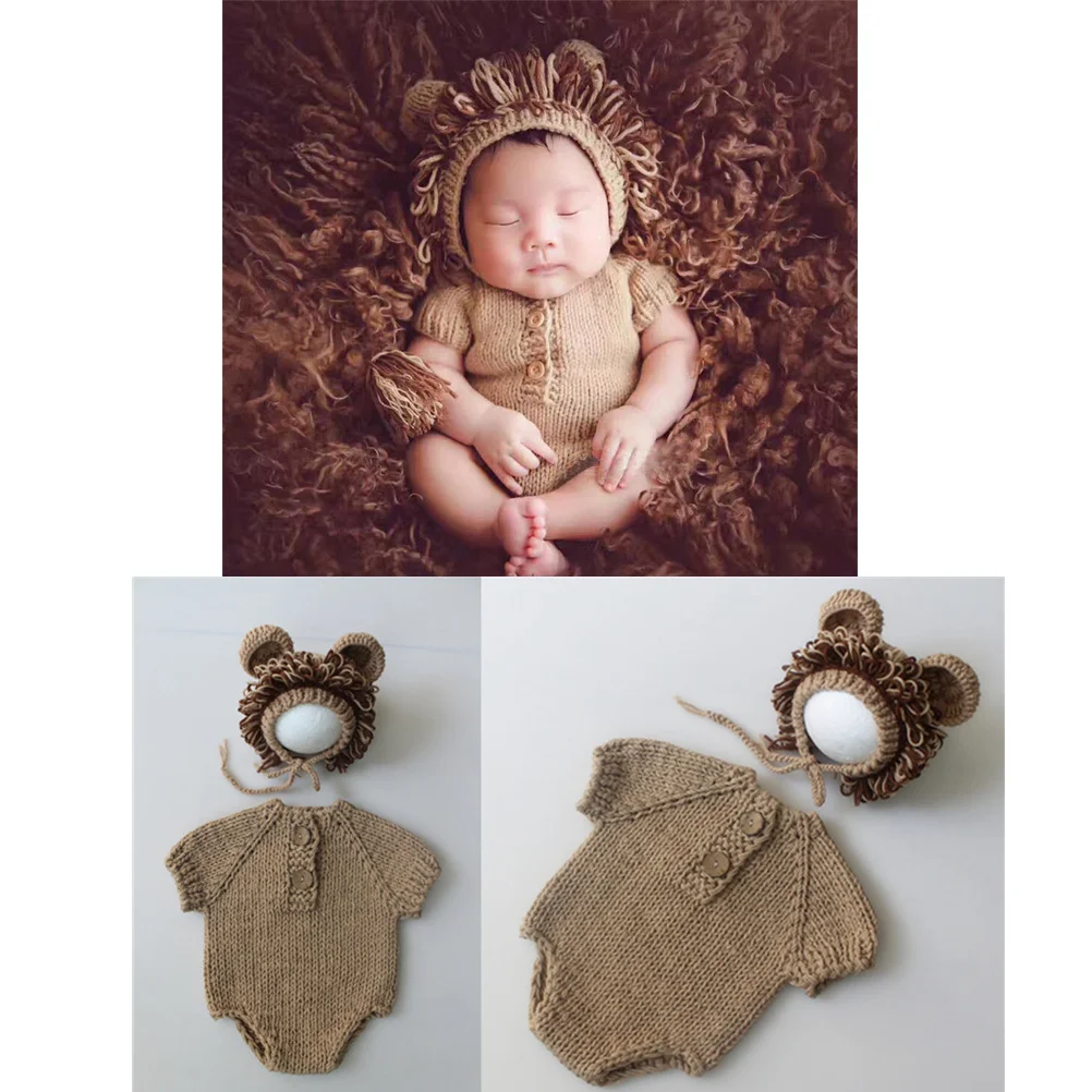 

Baby Photography Props Lion Design Knitted Newborn Photo Outfit Animal Costume For Infant Photoshoot Studio Accessories