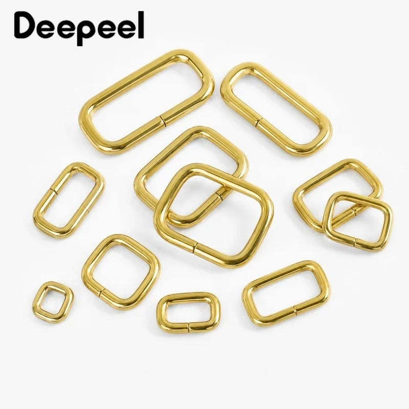 2-10Pcs 14-50mm Solid Brass Rectangle Ring Buckle Plated Strap Fastener for Backpack Pet Collar Belt Leather Hardware DIY Craft