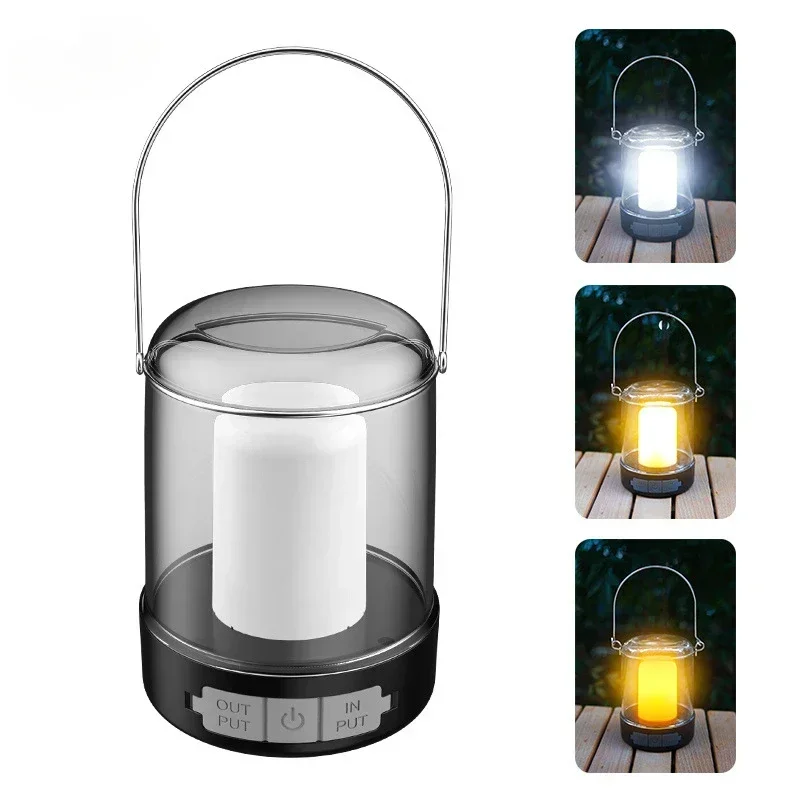 Portable Camping Lantern 3 Ligting Source Tent Ambient Light Rechargeable Flame Night Light Outdoor Waterproof Emergency Lamp