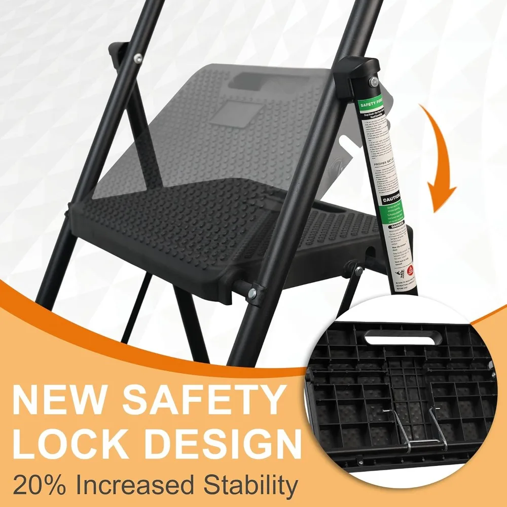 سلم فولاذي محمول قابل للطي مع مشطات واسعة مضادة للانزلاق، سعة 500 رطل، أسود #3