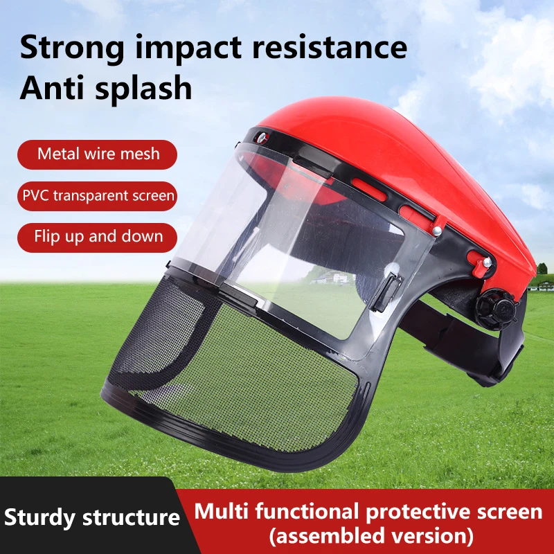 1pc Garden Grass Trimmer Safety Helmet Hat with Full Face Mesh Protective Mask for Logging Brush Cutter Forestry Protection