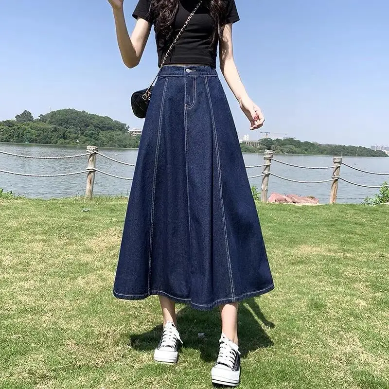 Hot 2026Spring Summer New Women Clothing Korean Version Denim Half Length Long Skirt Fashion Versatile A Line Fringed Denimskirt