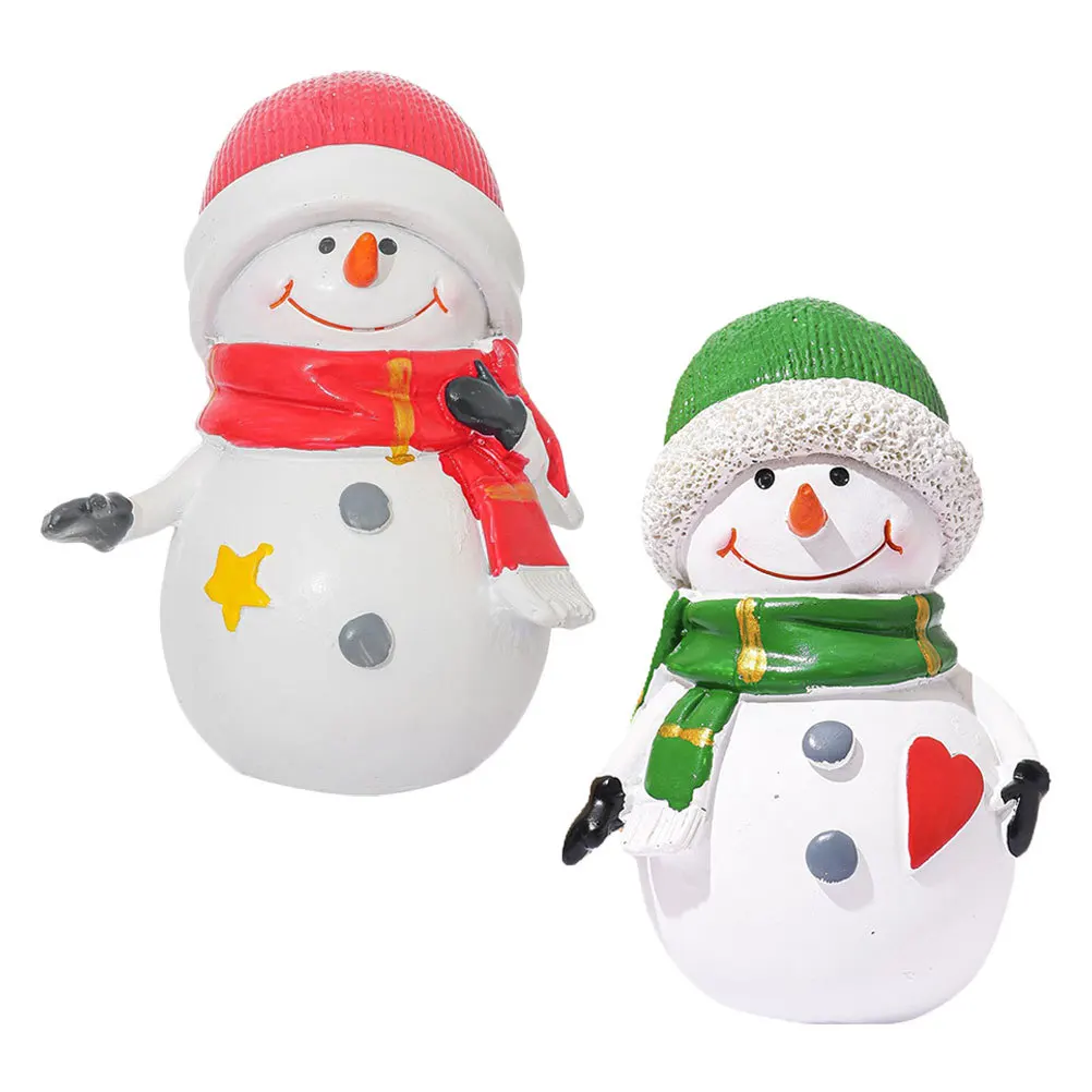 

2pcs Mini Christmas Snowman Ornaments Resin Figurines Waving Hands Miniature Decorative Statues Holiday Tabletop Home Party