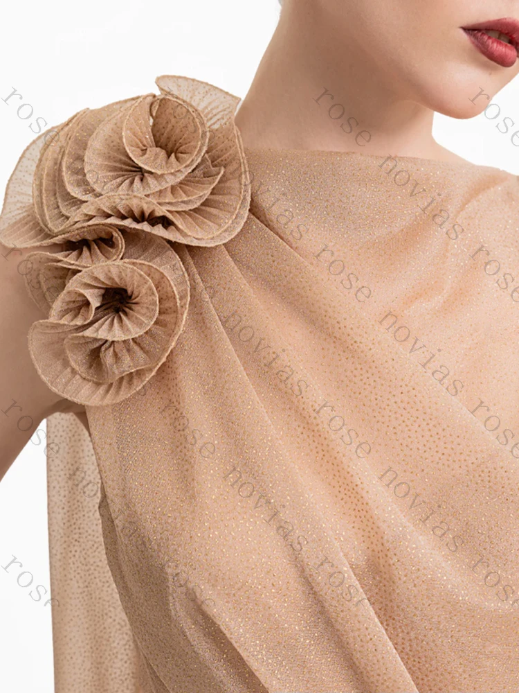 

Customized O-neck One-shoulder 3D Flowers Pleat Evening Dresses Elegant Celebrity Dress Exquisite High Quality Prom Party Gowns