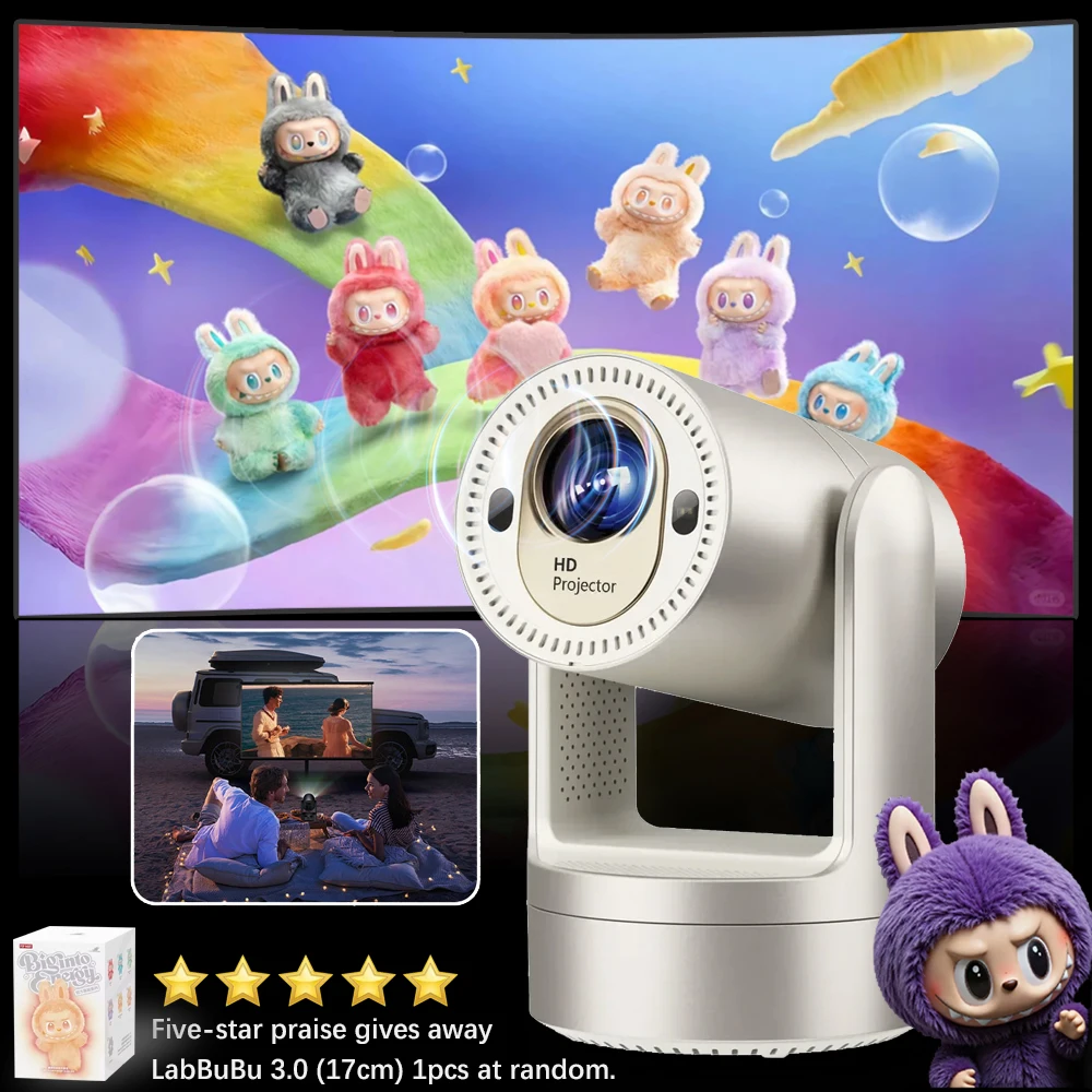 New HY7 Projector 1080P 4K DLP Smart Android 12 Built-in battery 380 ANSI Lumens WiFi 6 Home Cinema Portable Outdoor Projector