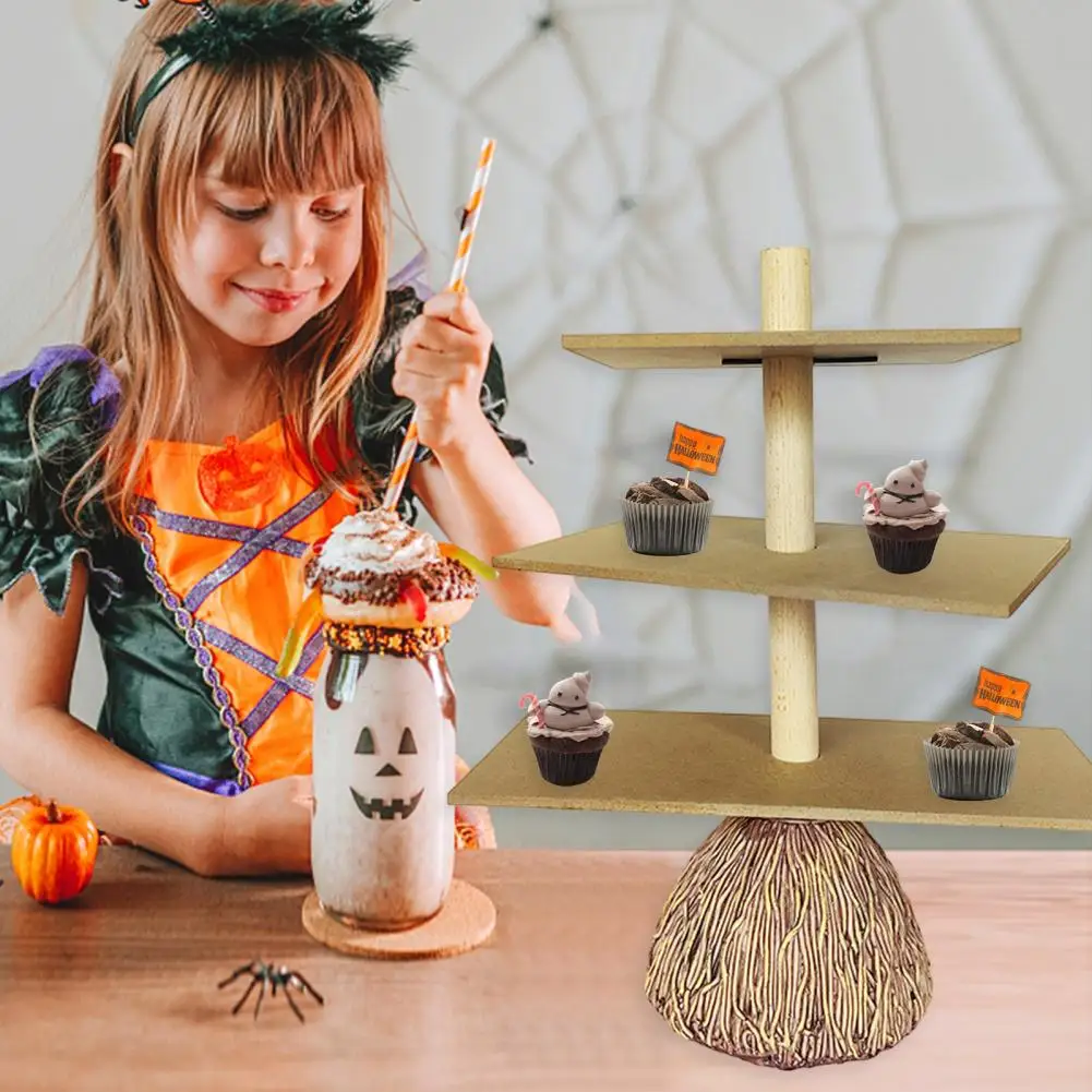 Dessert Stand Halloween Broom Cupcake Stand 3 Tiers Snake Bowl Cake Dessert Pastry Holder Tiered Severing Tray for Spooky