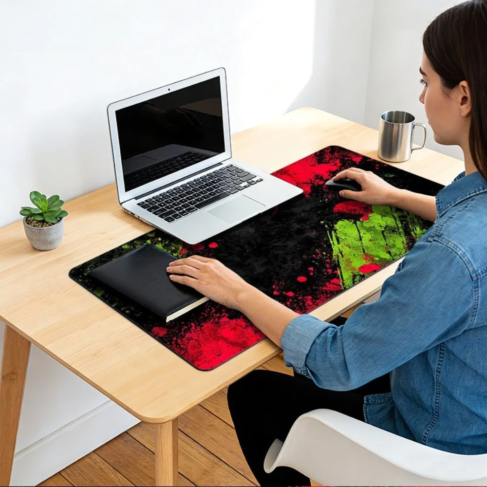 Abstract art red and green splashed ink design desk accessories alfombrillas para escritorio tapis de souris alfombrillas gaming