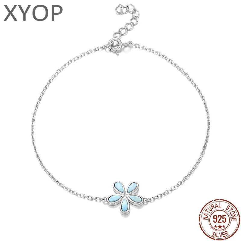 

XYOP 2022 Новые простые натуральные синие браслеты Larimar, маленький цветочный браслет из стерлингового серебра 925 пробы, Изящные Ювелирные изделия для женщин, подарок Вечерние