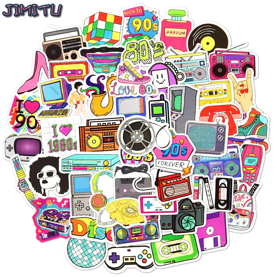 

70Pcs 8090s Retro Sticker Theme Party Computer Sticker Waterproof DIY Guitar Bike Skateboard Phone Helmet Car Sticker Decoration