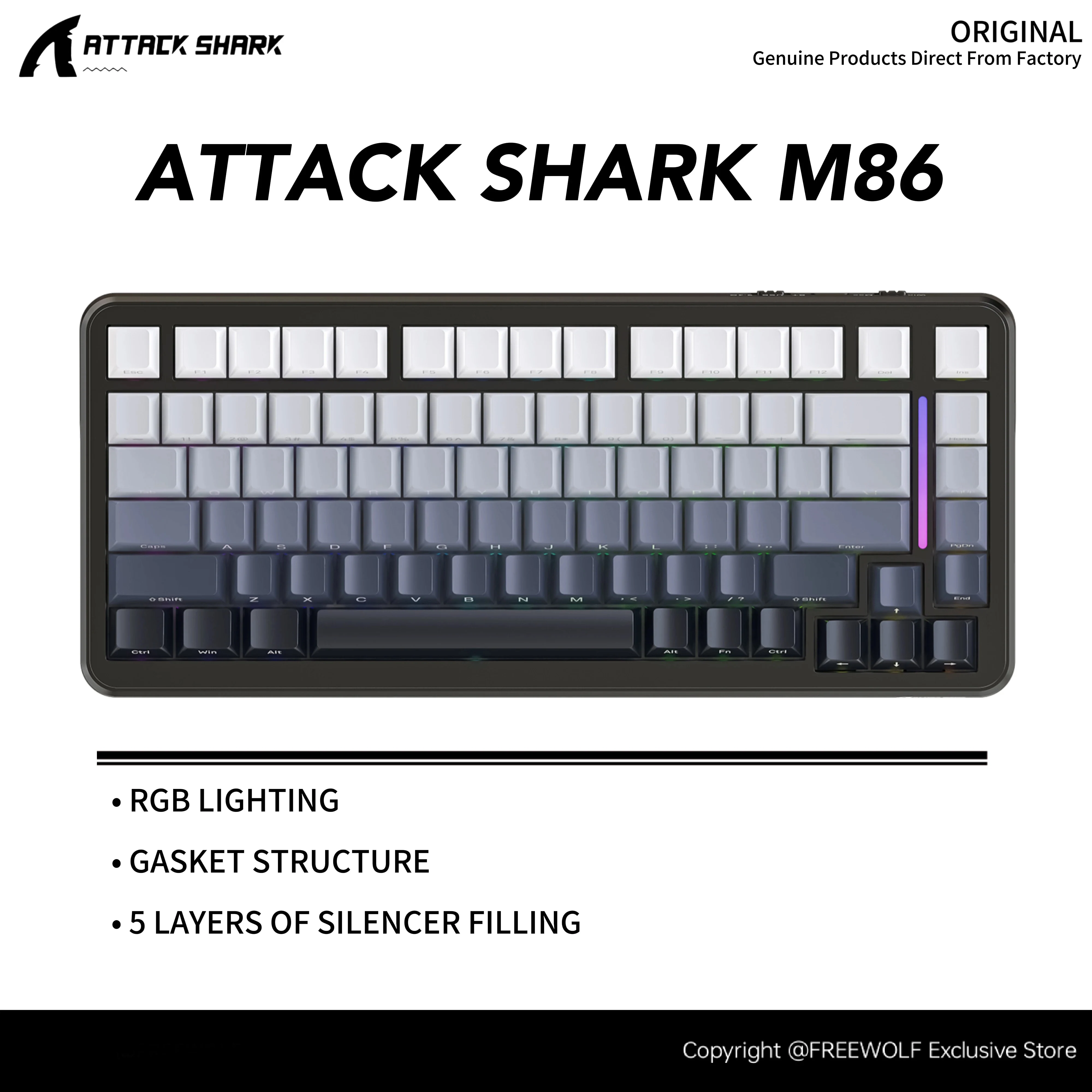 ATTACK SHARK M86 Keyboard,Three-mode Connection,82-key layout,RGB Lighting Effect,Five-layer Filling,4000 mAh Battery Capacity