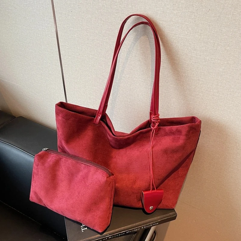 

Fashionable Solid Faux Suede Square Sweet Shoulder Bags 2026 Hot Sale Large Capacity Designer Style Super Cool Women's Tote Bags