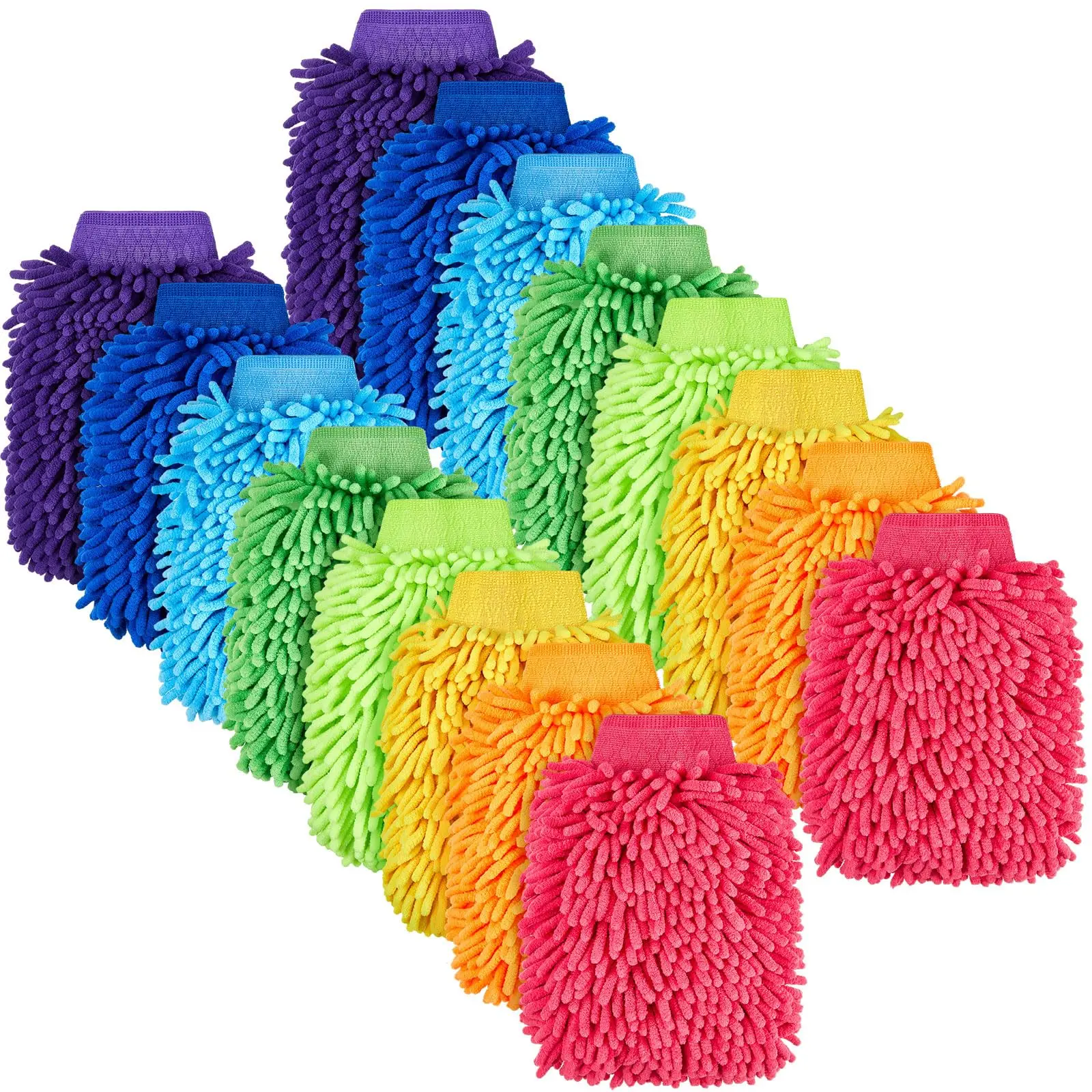 

16 Pcs Microfiber Car Wash Mitt Double Sided Chenille Cleaning Drying Glove Bright Colors