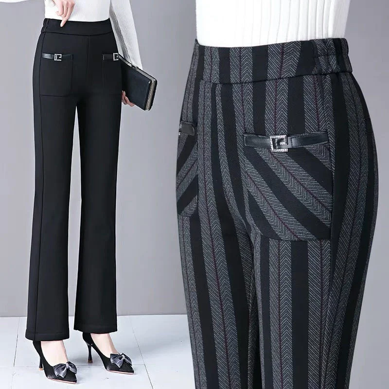 

Women's Pants Summer New Elastic 2023 Casual Micro Flared Pants Female Fat MM High Waist Slim Fit All-Match Lattice Trousers 5XL