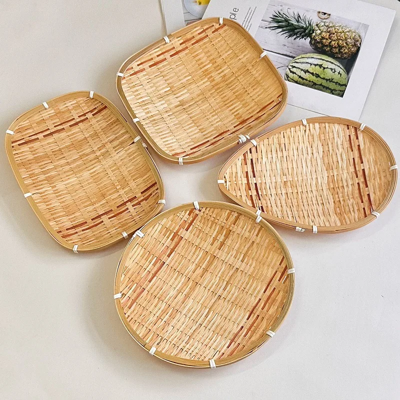 Handmade Bamboo Woven Bamboo Baskets, Fruit Baskets, Bamboo Trays, Bamboo Sieves, Pastry Storage Baskets, Round Dustpans