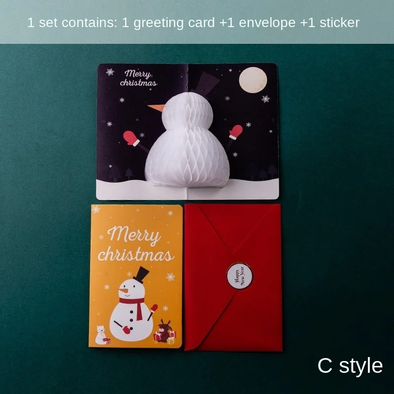 3D Santa Snowman Christmas Tree Greeting Card with Envelope Party Invitation Gift New Year Postcard