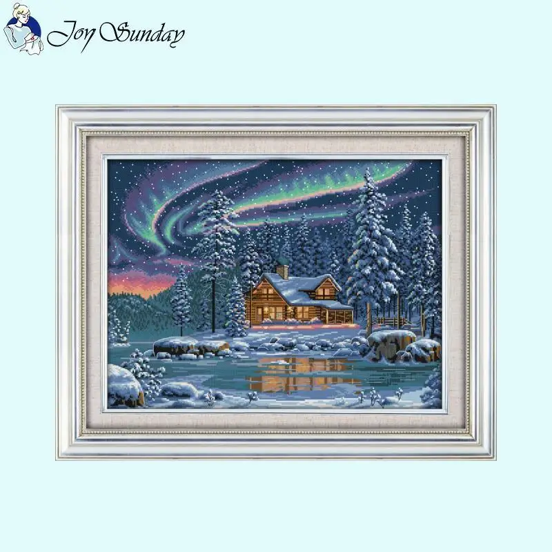 Winter Northern Lights Scenic Cross Stitch Kit Aida 14CT Count 16CT 11CT Stamped Fabric DMC Thread Embroidery Set DIY Home Decor