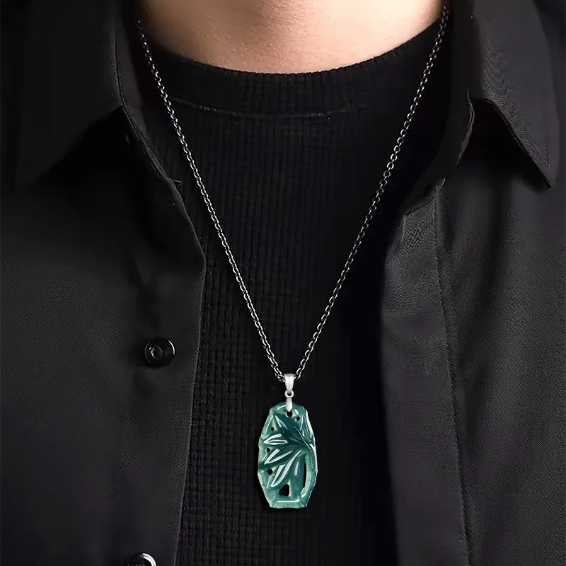 

Myanmar Jadeite Bamboo Pendant Necklace Fashion Natural Jewelry 925 Silver Vintage Designer Real Jade Gemstone Gifts for Women