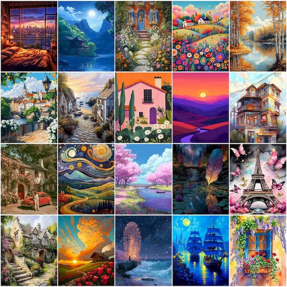 GATYZTORY Painting By Numbers Draw Frame Handicraft Handiwork Art Classic Landscape Paintings Wall Decor Adult Coloring Unframe
